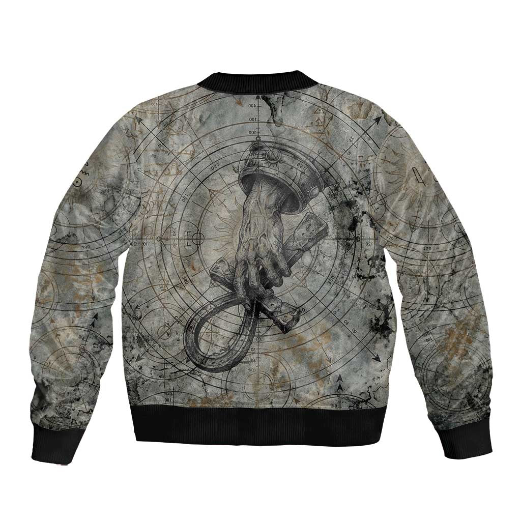 Aten Ancient Egyptian Bomber Jacket with Gray Astronomical Chart, Radiant Sun Disc Emblem, and Ankh - African Pride