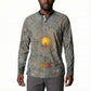 Aten Ancient Egyptian Button Sweatshirt with Gray Astronomical Chart, Radiant Sun Disc Emblem, and Ankh