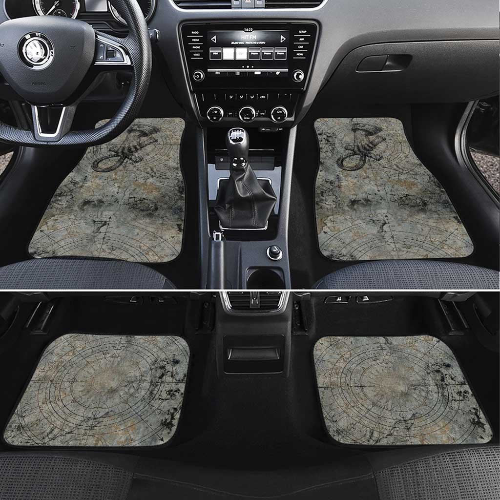 Aten Ancient Egyptian Car Mats with Gray Astronomical Chart, Radiant Sun Disc Emblem, and Ankh - African Pride