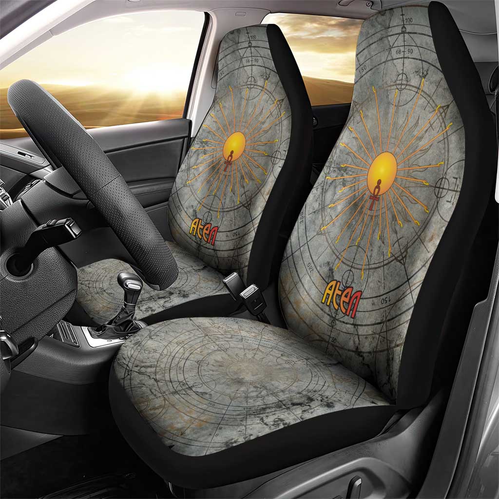 Aten Ancient Egyptian Car Seat Cover with Gray Astronomical Chart, Radiant Sun Disc Emblem, and Ankh - African Pride