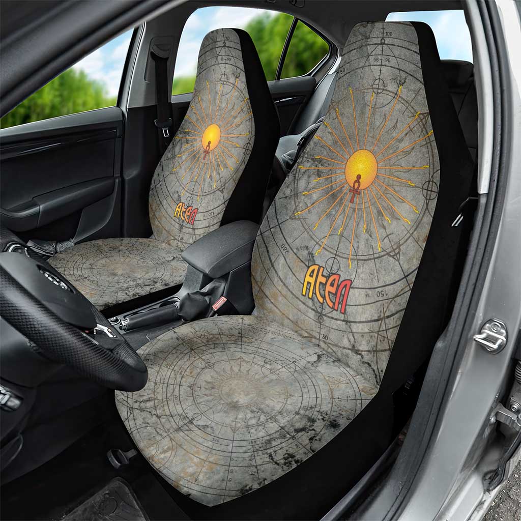 Aten Ancient Egyptian Car Seat Cover with Gray Astronomical Chart, Radiant Sun Disc Emblem, and Ankh - African Pride