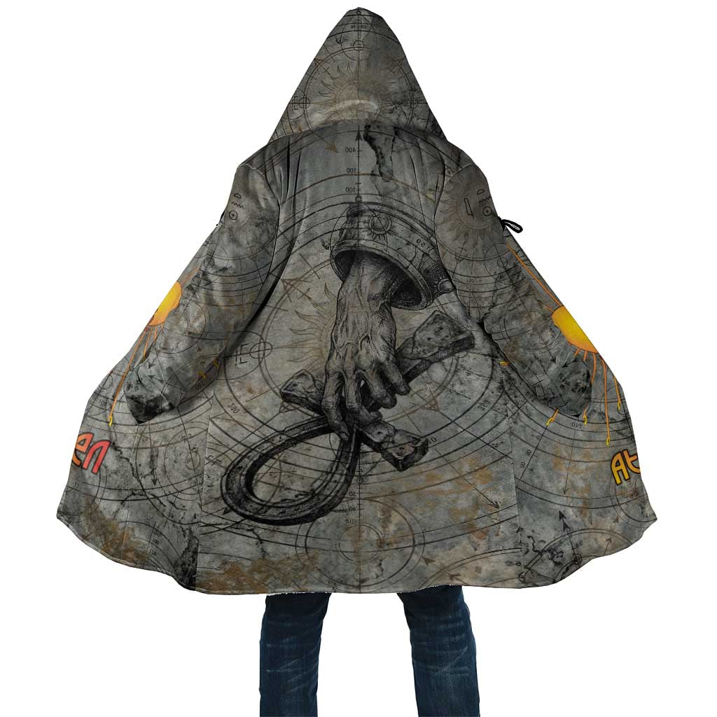 Aten Ancient Egyptian Cloak with Gray Astronomical Chart, Radiant Sun Disc Emblem, and Ankh - African Pride