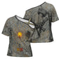 Aten Ancient Egyptian Cross Shoulder Shirt with Gray Astronomical Chart, Radiant Sun Disc Emblem, and Ankh - African Pride