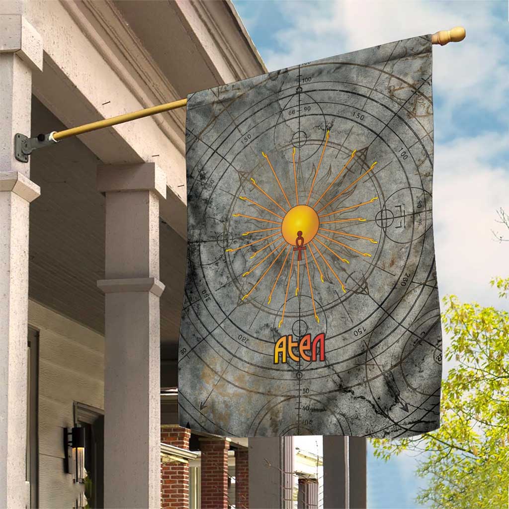 Aten Ancient Egyptian Garden Flag with Gray Astronomical Chart, Radiant Sun Disc Emblem, and Ankh - African Pride