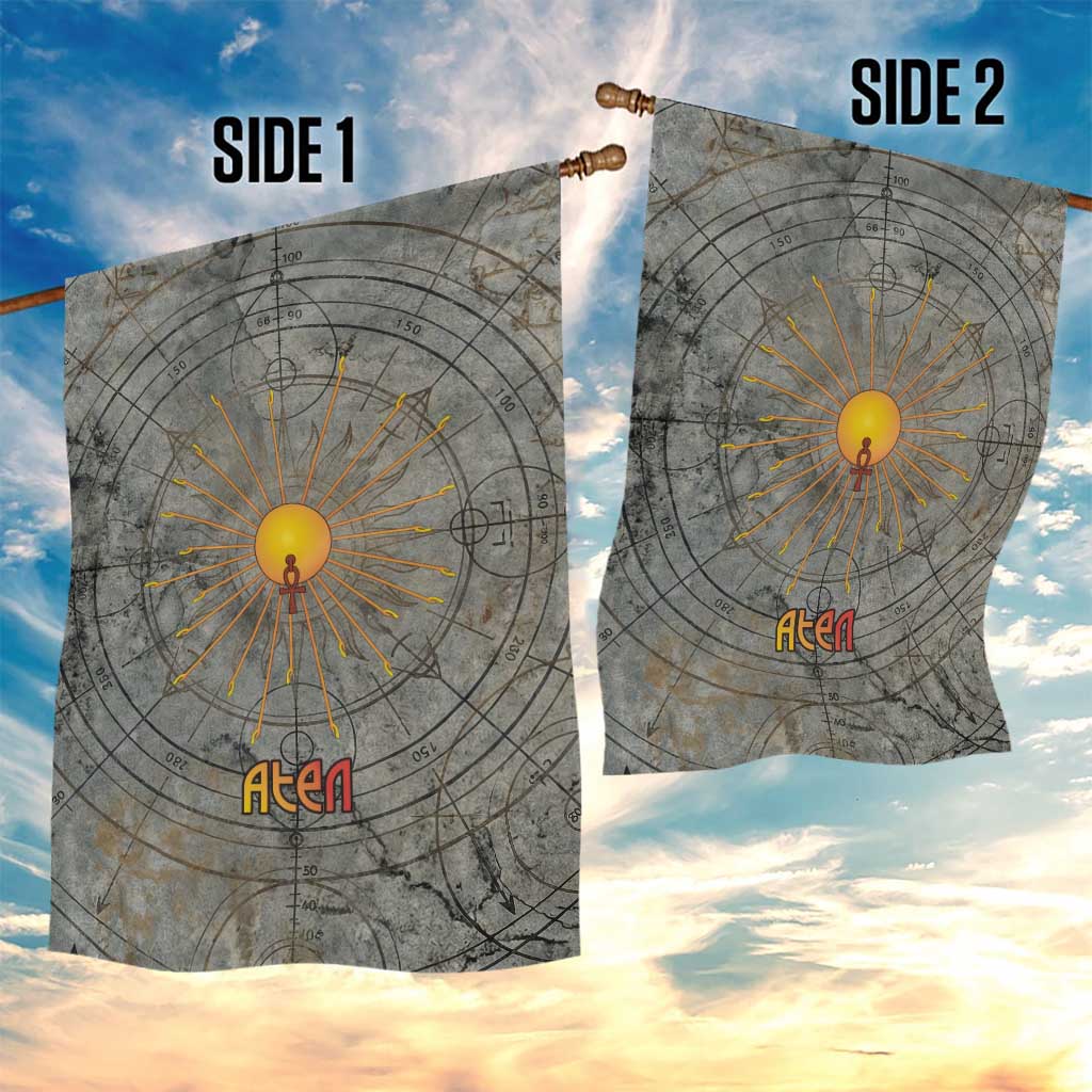 Aten Ancient Egyptian Garden Flag with Gray Astronomical Chart, Radiant Sun Disc Emblem, and Ankh - African Pride
