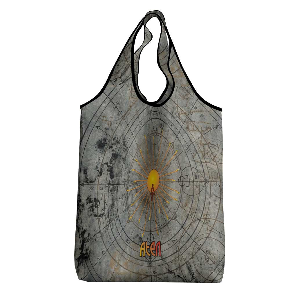 Aten Ancient Egyptian Grocery Bag with Gray Astronomical Chart, Radiant Sun Disc Emblem, and Ankh - African Pride