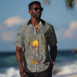 Aten Ancient Egyptian Hawaiian Shirt with Gray Astronomical Chart, Radiant Sun Disc Emblem, and Ankh - African Pride