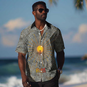 Aten Ancient Egyptian Hawaiian Shirt with Gray Astronomical Chart, Radiant Sun Disc Emblem, and Ankh - African Pride
