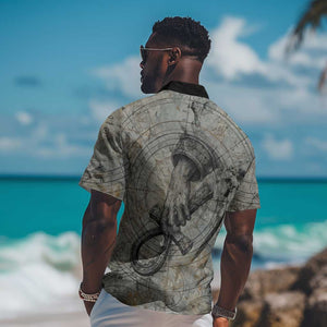 Aten Ancient Egyptian Hawaiian Shirt with Gray Astronomical Chart, Radiant Sun Disc Emblem, and Ankh - African Pride