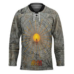 Aten Ancient Egyptian Hockey Jersey with Gray Astronomical Chart, Radiant Sun Disc Emblem, and Ankh - African Pride