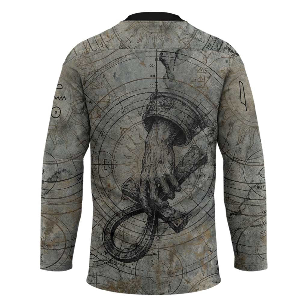 Aten Ancient Egyptian Hockey Jersey with Gray Astronomical Chart, Radiant Sun Disc Emblem, and Ankh - African Pride