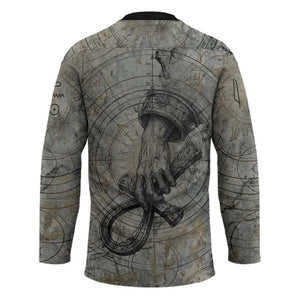 Aten Ancient Egyptian Hockey Jersey with Gray Astronomical Chart, Radiant Sun Disc Emblem, and Ankh - African Pride