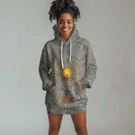 Aten Ancient Egyptian Hoodie Dress with Gray Astronomical Chart, Radiant Sun Disc Emblem, and Ankh - African Pride