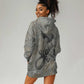 Aten Ancient Egyptian Hoodie Dress with Gray Astronomical Chart, Radiant Sun Disc Emblem, and Ankh - African Pride