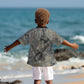 Aten Ancient Egyptian Kid Hawaiian Shirt with Gray Astronomical Chart, Radiant Sun Disc Emblem, and Ankh - African Pride