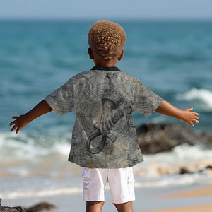 Aten Ancient Egyptian Kid Hawaiian Shirt with Gray Astronomical Chart, Radiant Sun Disc Emblem, and Ankh - African Pride