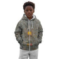 Aten Ancient Egyptian Kid Hoodie with Gray Astronomical Chart, Radiant Sun Disc Emblem, and Ankh - African Pride