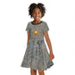 Aten Ancient Egyptian Kid Short Sleeve Dress with Gray Astronomical Chart, Radiant Sun Disc Emblem, and Ankh - African Pride
