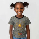 Aten Ancient Egyptian Kid T shirt with Gray Astronomical Chart, Radiant Sun Disc Emblem, and Ankh - African Pride