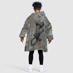 Aten Ancient Egyptian Kid Wearable Blanket Hoodie with Gray Astronomical Chart, Radiant Sun Disc Emblem, and Ankh - African Pride