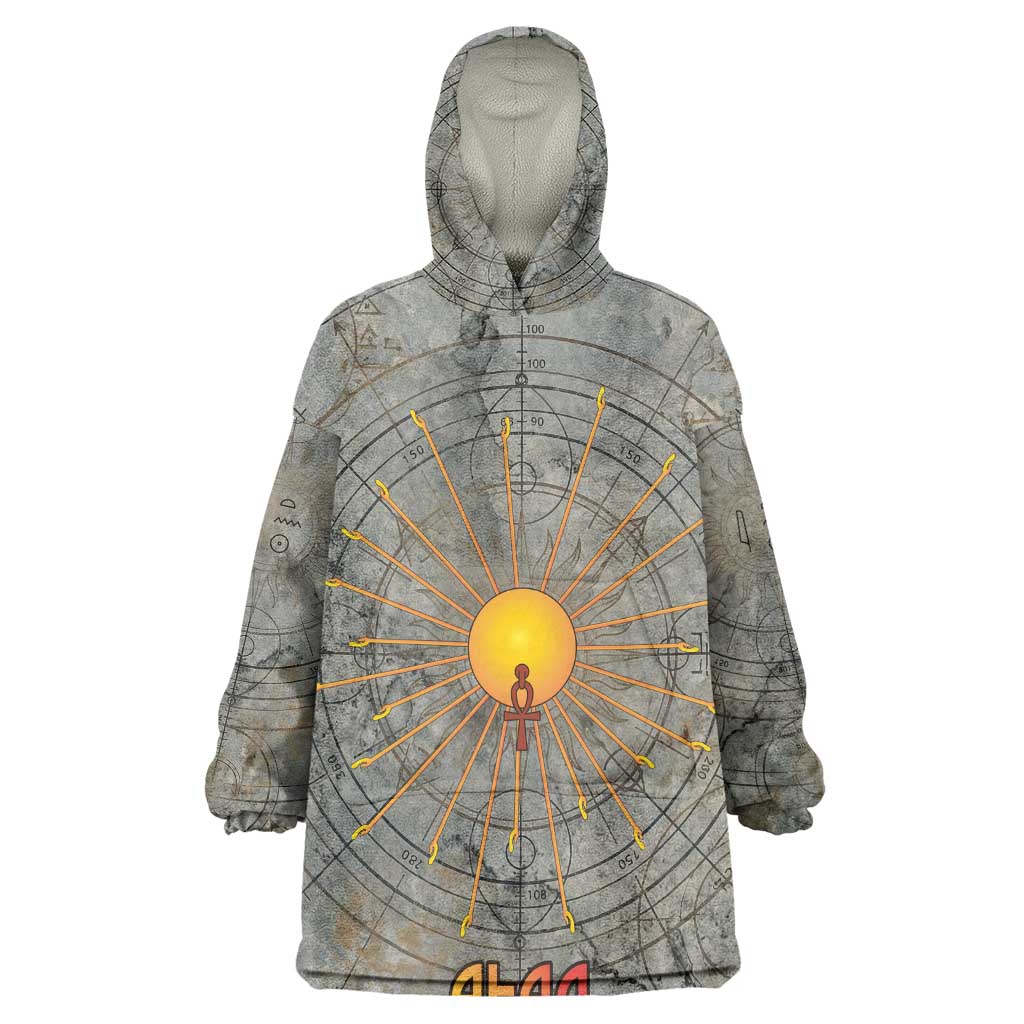 Aten Ancient Egyptian Kid Wearable Blanket Hoodie with Gray Astronomical Chart, Radiant Sun Disc Emblem, and Ankh - African Pride