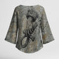 Aten Ancient Egyptian Kimono Sleeve Blouse with Gray Astronomical Chart, Radiant Sun Disc Emblem, and Ankh - African Pride
