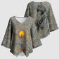 Aten Ancient Egyptian Kimono Sleeve Blouse with Gray Astronomical Chart, Radiant Sun Disc Emblem, and Ankh - African Pride
