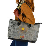 Aten Ancient Egyptian Leather Tote Bag with Gray Astronomical Chart, Radiant Sun Disc Emblem, and Ankh - African Pride