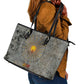 Aten Ancient Egyptian Leather Tote Bag with Gray Astronomical Chart, Radiant Sun Disc Emblem, and Ankh - African Pride