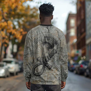 Aten Ancient Egyptian Long Sleeve Shirt with Gray Astronomical Chart, Radiant Sun Disc Emblem, and Ankh - African Pride