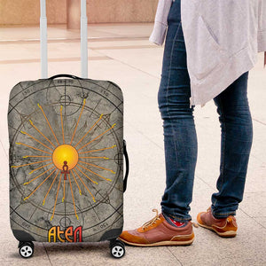 Aten Ancient Egyptian Luggage Cover with Gray Astronomical Chart, Radiant Sun Disc Emblem, and Ankh - African Pride