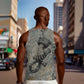 Aten Ancient Egyptian Men Tank Top with Gray Astronomical Chart, Radiant Sun Disc Emblem, and Ankh - African Pride