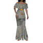 Aten Ancient Egyptian Mermaid Dress with Gray Astronomical Chart, Radiant Sun Disc Emblem, and Ankh - African Pride