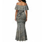 Aten Ancient Egyptian Mermaid Dress with Gray Astronomical Chart, Radiant Sun Disc Emblem, and Ankh - African Pride