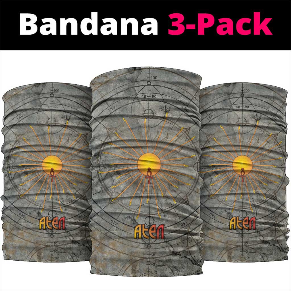 Aten Ancient Egyptian Neck Gaiter with Gray Astronomical Chart, Radiant Sun Disc Emblem, and Ankh - African Pride