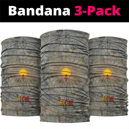 Aten Ancient Egyptian Neck Gaiter with Gray Astronomical Chart, Radiant Sun Disc Emblem, and Ankh - African Pride