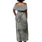 Aten Ancient Egyptian Off Shoulder Maxi Dress with Gray Astronomical Chart, Radiant Sun Disc Emblem, and Ankh - African Pride
