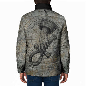 Aten Ancient Egyptian Padded Jacket with Gray Astronomical Chart, Radiant Sun Disc Emblem, and Ankh - African Pride