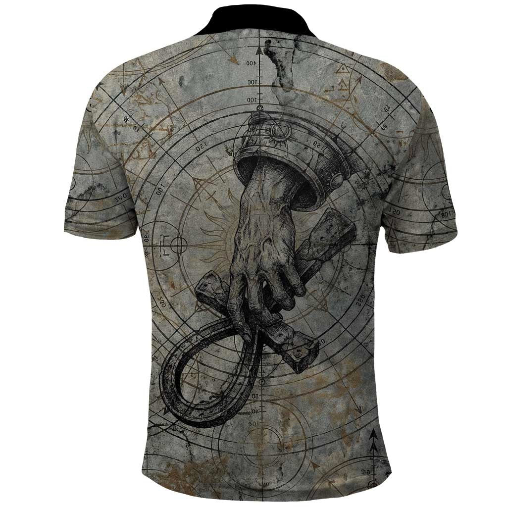 Aten Ancient Egyptian Polo Shirt with Gray Astronomical Chart, Radiant Sun Disc Emblem, and Ankh - African Pride
