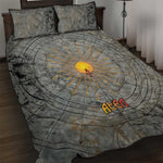 Aten Ancient Egyptian Quilt Bed Set with Gray Astronomical Chart, Radiant Sun Disc Emblem, and Ankh - African Pride