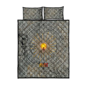 Aten Ancient Egyptian Quilt Bed Set with Gray Astronomical Chart, Radiant Sun Disc Emblem, and Ankh - African Pride