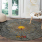 Aten Ancient Egyptian Round Carpet with Gray Astronomical Chart, Radiant Sun Disc Emblem, and Ankh - African Pride