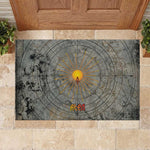 Aten Ancient Egyptian Rubber Doormat with Gray Astronomical Chart, Radiant Sun Disc Emblem, and Ankh - African Pride