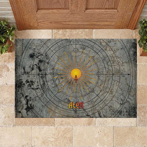 Aten Ancient Egyptian Rubber Doormat with Gray Astronomical Chart, Radiant Sun Disc Emblem, and Ankh - African Pride