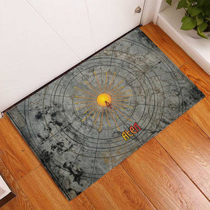 Aten Ancient Egyptian Rubber Doormat with Gray Astronomical Chart, Radiant Sun Disc Emblem, and Ankh - African Pride