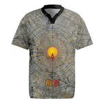 Aten Ancient Egyptian Rugby Jersey with Gray Astronomical Chart, Radiant Sun Disc Emblem, and Ankh - African Pride