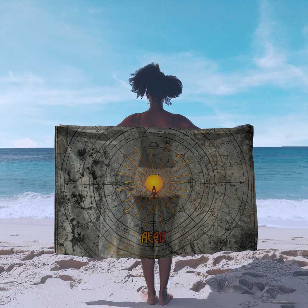Aten Ancient Egyptian Sarong with Gray Astronomical Chart, Radiant Sun Disc Emblem, and Ankh - African Pride
