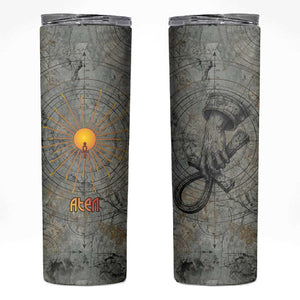 Aten Ancient Egyptian Skinny Tumbler with Gray Astronomical Chart, Radiant Sun Disc Emblem, and Ankh - African Pride