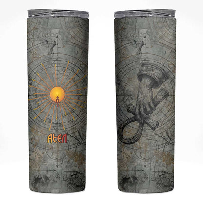 Aten Ancient Egyptian Skinny Tumbler with Gray Astronomical Chart, Radiant Sun Disc Emblem, and Ankh - African Pride