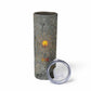 Aten Ancient Egyptian Skinny Tumbler with Gray Astronomical Chart, Radiant Sun Disc Emblem, and Ankh - African Pride